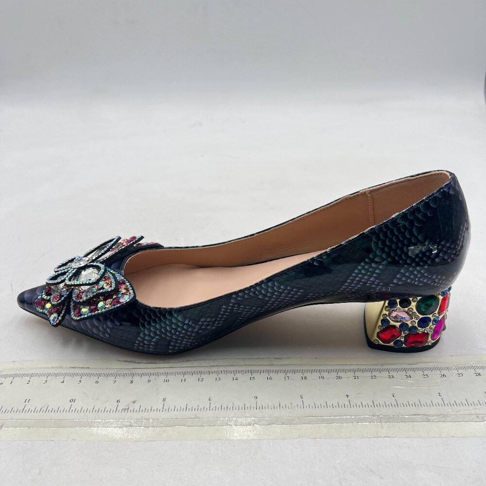 Ydn Snake Print Pointed Toe Bow Pumps Rhinestone … - image 2